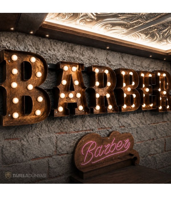 Almanya Barber Eskitme Ters Tava Ampul Kutu Harf Tabela