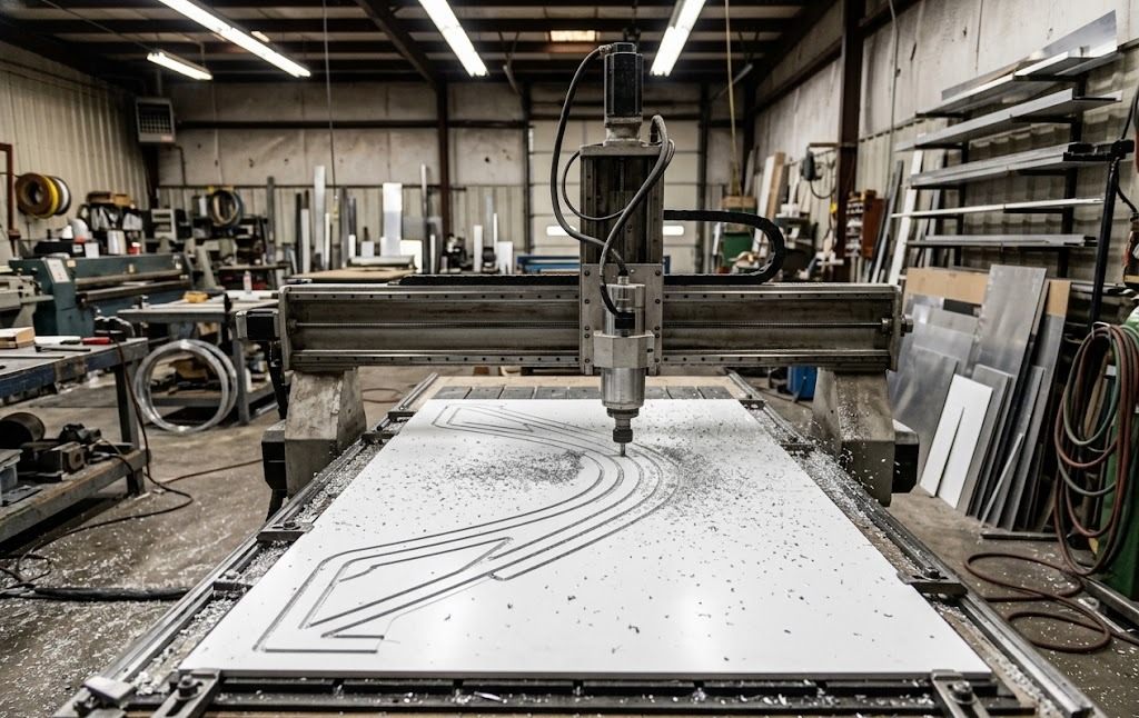 Atölyede CNC router ile oyulan alüminyum kompozit panel